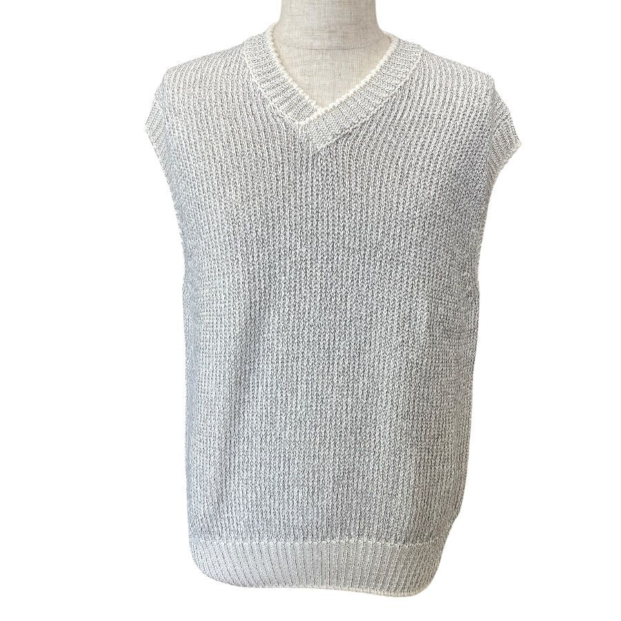Hermes V-neck Knit Vest Cotton White Fine Daily Practical