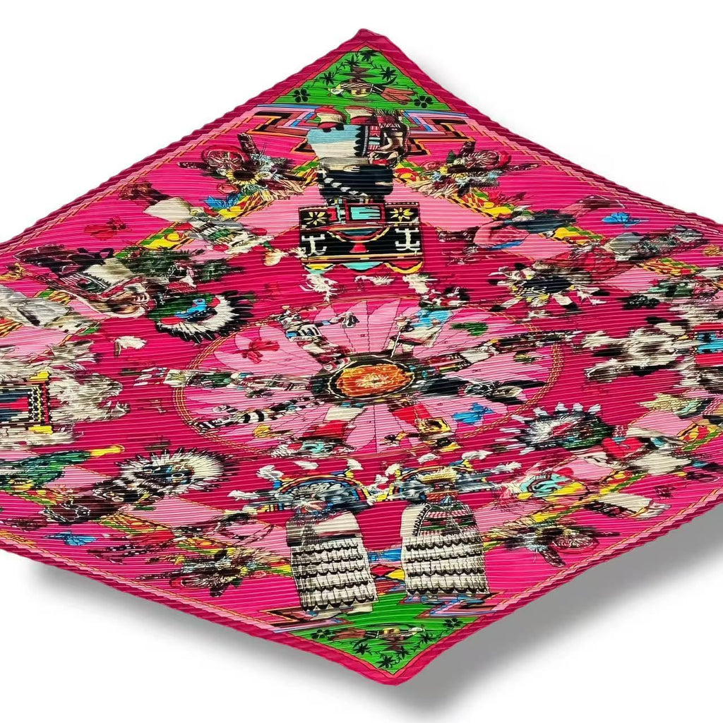 Hermes Scarf Pleats Silk Kachinas Pink — view 4