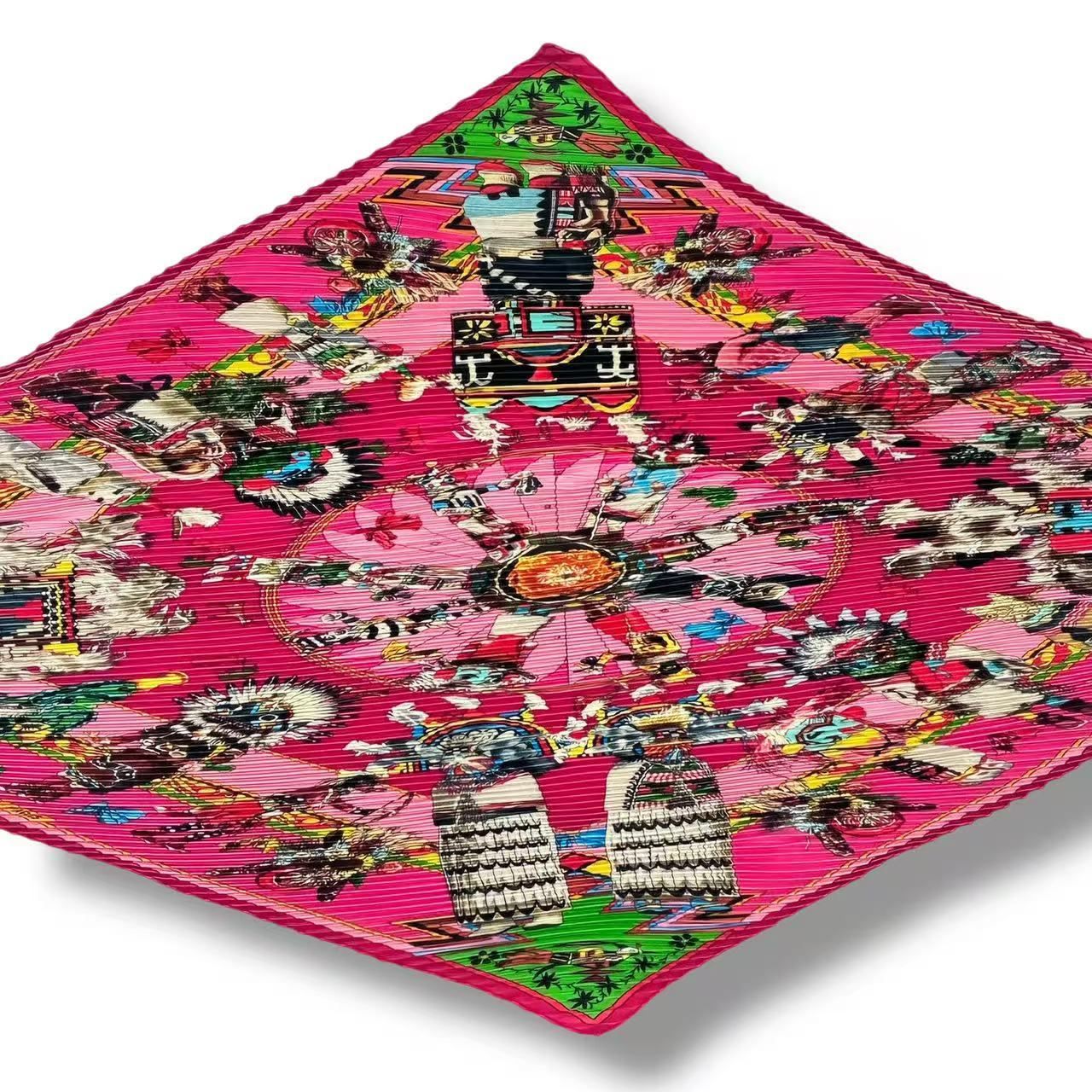 Hermes Scarf Pleats Silk Kachinas Pink — view 4