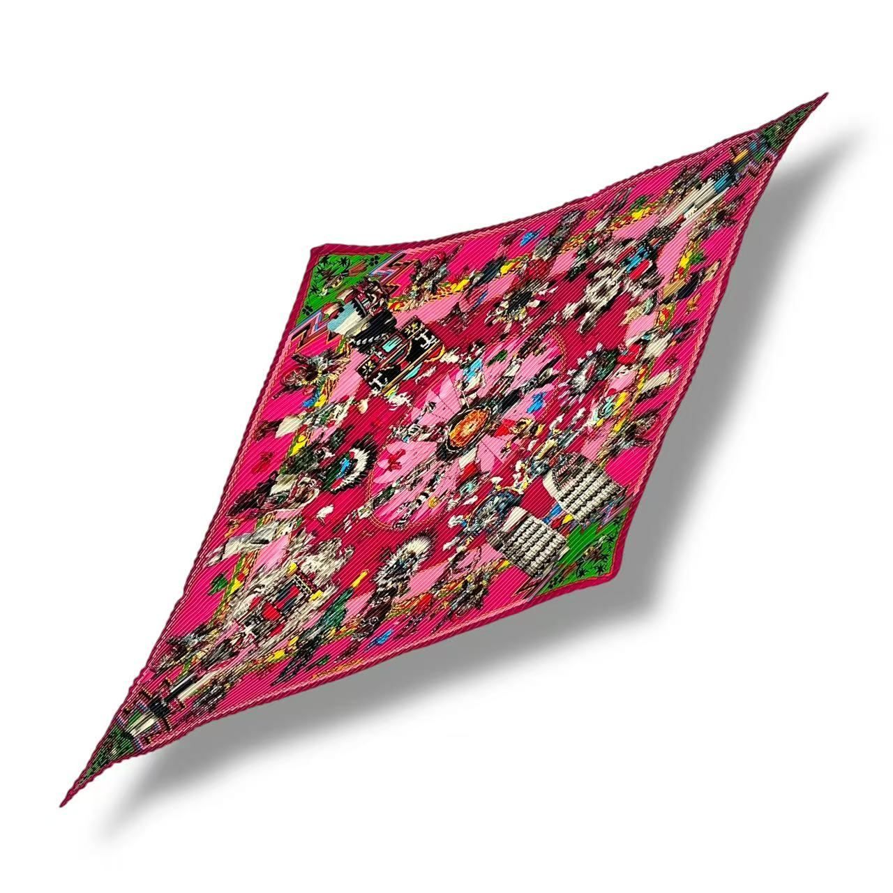 Hermes Scarf Pleats Silk Kachinas Pink — view 2