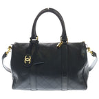 Chanel Bicolor 35 Lambskin Gold 2-Way Boston Bag Black