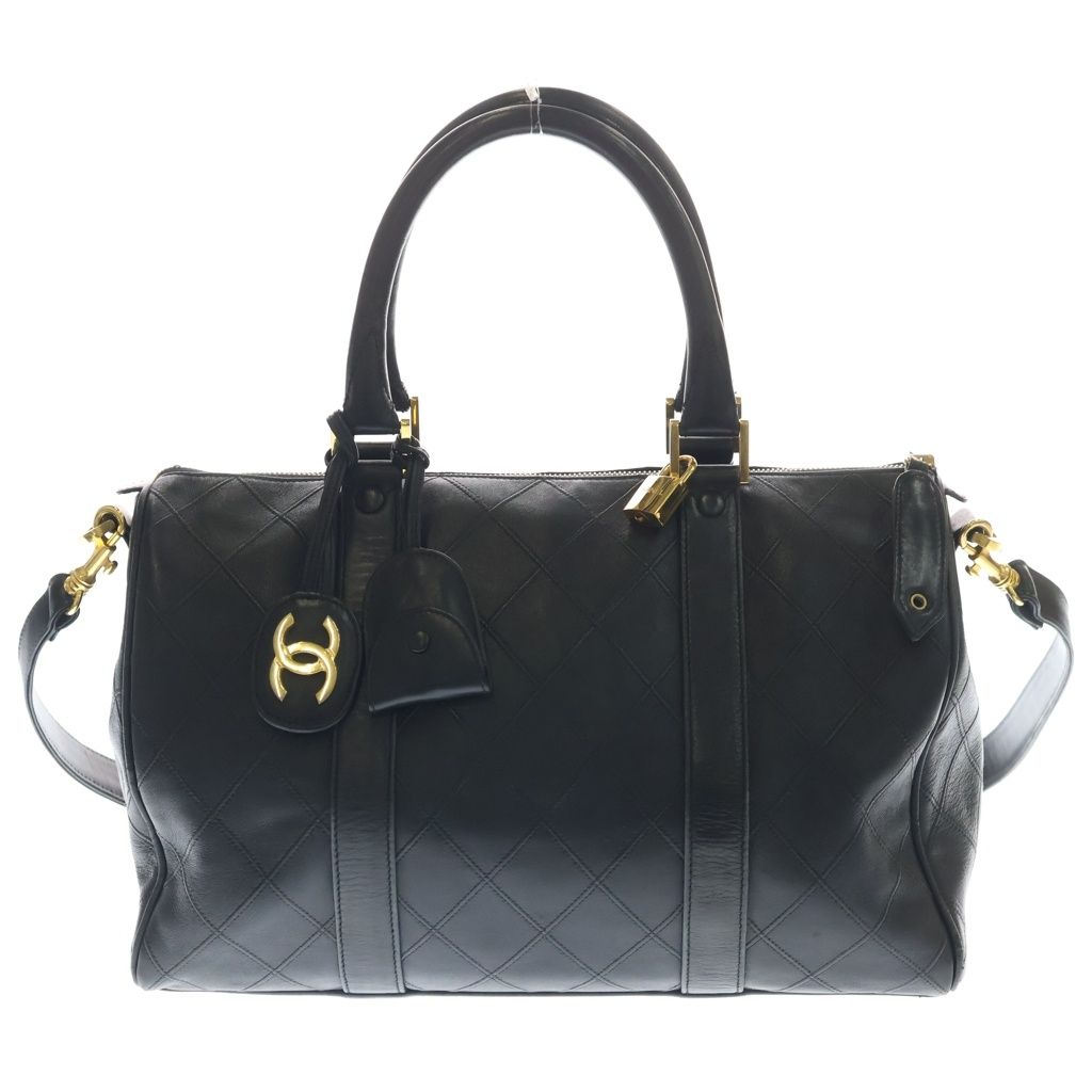 Chanel Bicolor 35 Lambskin Gold 2-Way Boston Bag Black