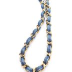Chanel CC Logo Chain Basket Shoulder Bag Beige Indigo Blue Straw Denim Gold — view 6