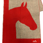 Hermes Love Story Scarf Cashmere with Fringe Horse Pattern Red Beige — view 7