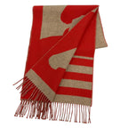 Hermes Love Story Scarf Cashmere with Fringe Horse Pattern Red Beige — view 5