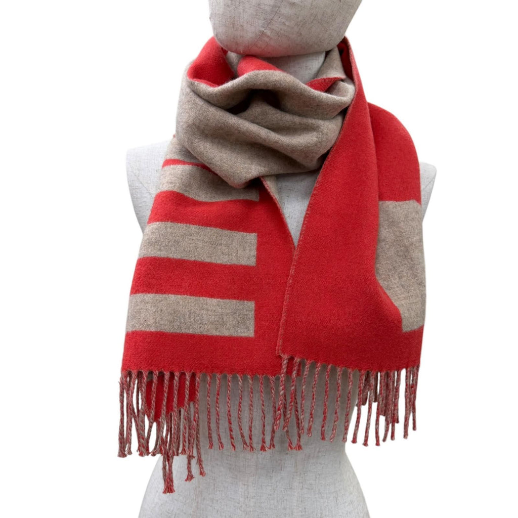 Hermes Love Story Scarf Cashmere with Fringe Horse Pattern Red Beige — view 6