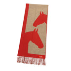 Hermes Love Story Scarf Cashmere with Fringe Horse Pattern Red Beige — view 3