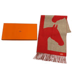 Hermes Love Story Scarf Cashmere with Fringe Horse Pattern Red Beige — view 2