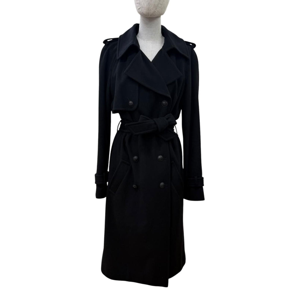 Chanel Cashmere CC Logo Button Long Length with Belt Coat Black 40