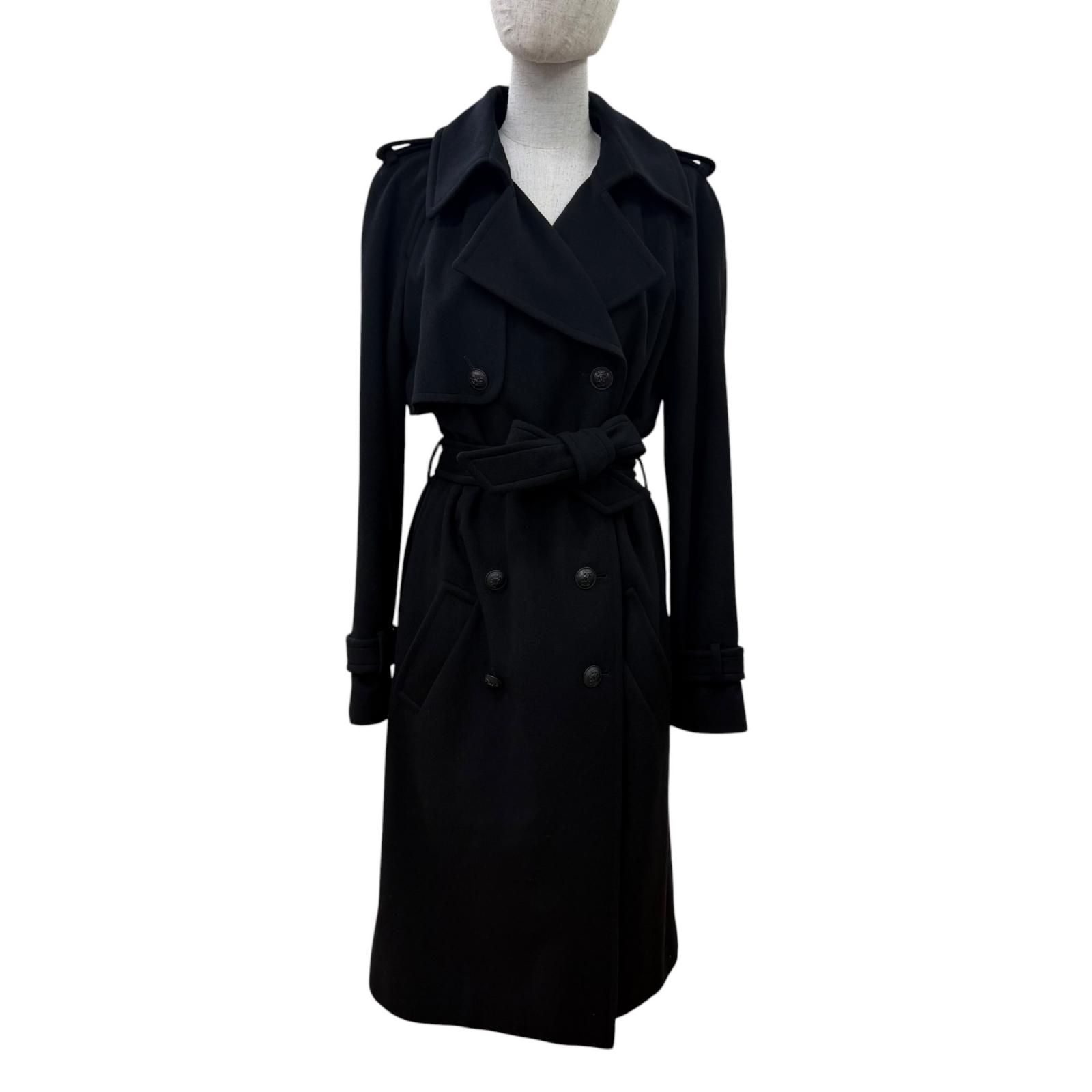 Chanel Cashmere CC Logo Button Long Length with Belt Coat Black 40