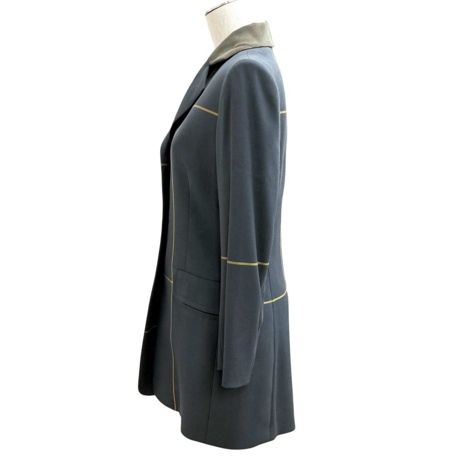 Hermes Vintage Wool Logo Button Velour Long Jacket Charcoal Gray 38 — view 3