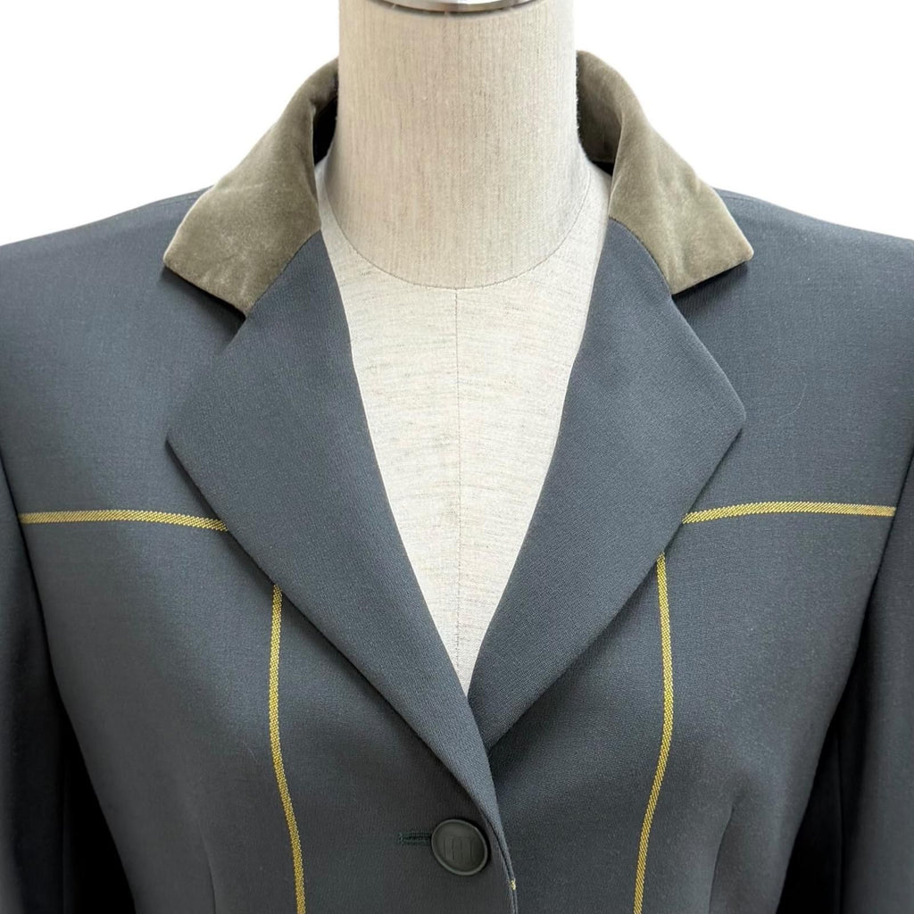 Hermes Vintage Wool Logo Button Velour Long Jacket Charcoal Gray 38 — view 2