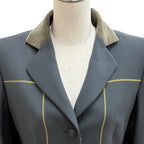 Hermes Vintage Wool Logo Button Velour Long Jacket Charcoal Gray 38 — view 2