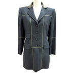 Hermes Vintage Wool Logo Button Velour Long Jacket Charcoal Gray 38