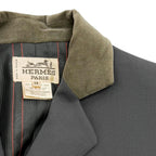 Hermes Vintage Wool Logo Button Velour Long Jacket Charcoal Gray 38 — view 7
