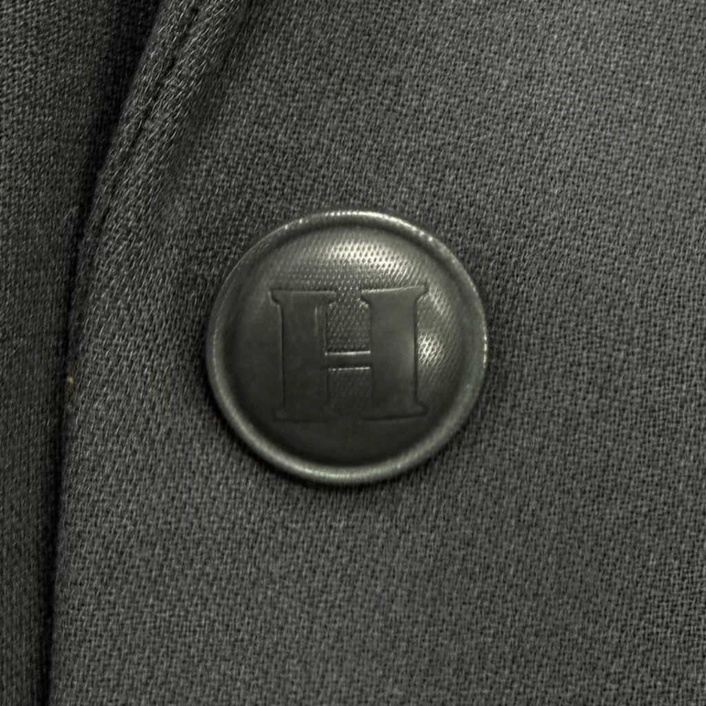 Hermes Vintage Wool Logo Button Velour Long Jacket Charcoal Gray 38 — view 6