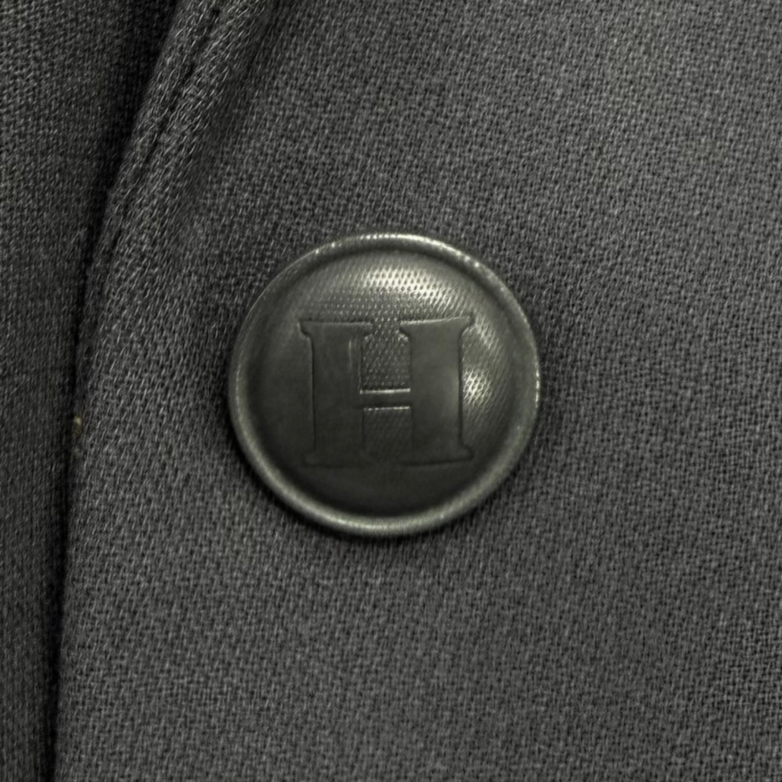 Hermes Vintage Wool Logo Button Velour Long Jacket Charcoal Gray 38 — view 6