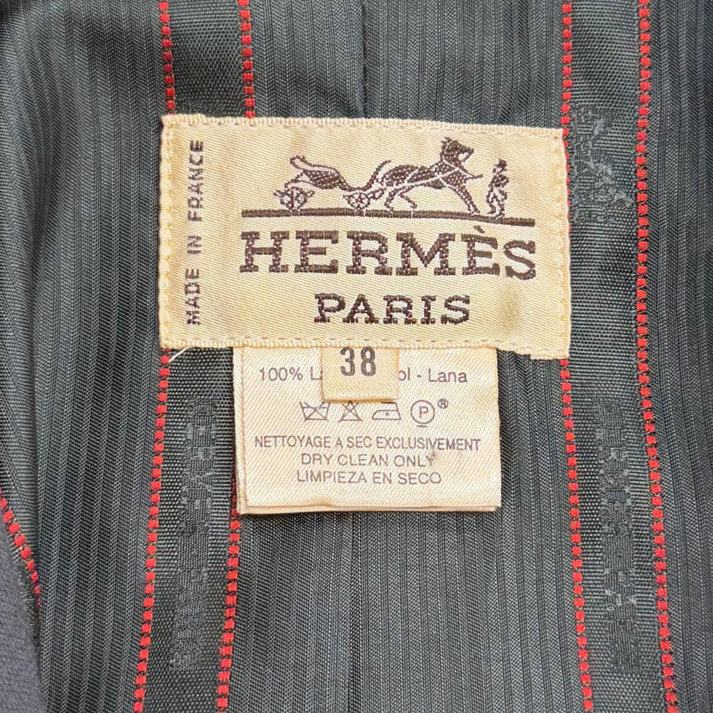 Hermes Vintage Wool Logo Button Velour Long Jacket Charcoal Gray 38 — view 8