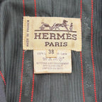 Hermes Vintage Wool Logo Button Velour Long Jacket Charcoal Gray 38 — view 8