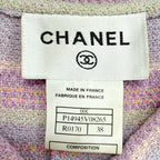 Chanel 00c Wool Square Logo Button Short Sleeve Tweed Dress Purple Green 38 — view 6