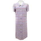 Chanel 00c Wool Square Logo Button Short Sleeve Tweed Dress Purple Green 38