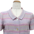 Chanel 00c Wool Square Logo Button Short Sleeve Tweed Dress Purple Green 38 — view 2