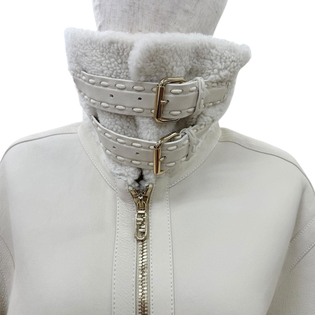 Fendi Sheep Leather FF Logo Lambskin Shearling Jacket Beige 38 — view 5