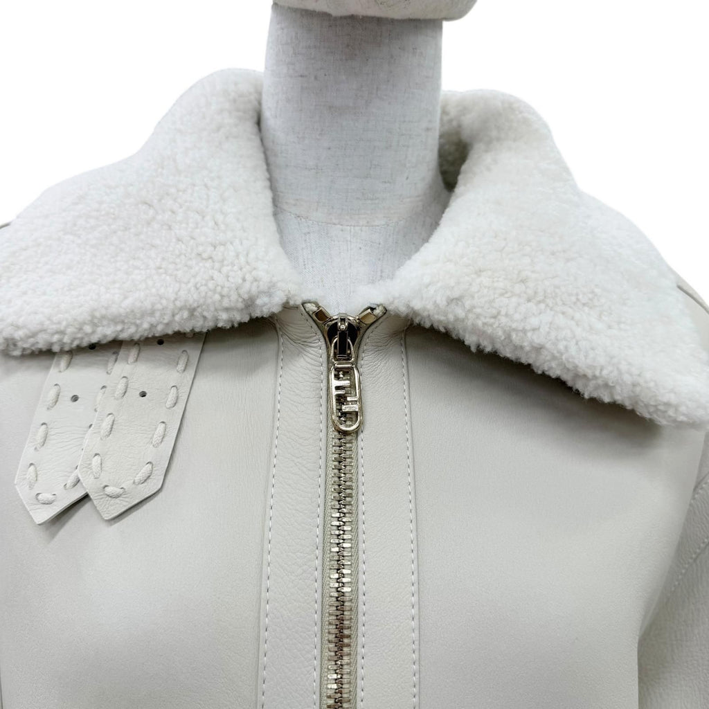 Fendi Sheep Leather FF Logo Lambskin Shearling Jacket Beige 38 — view 2