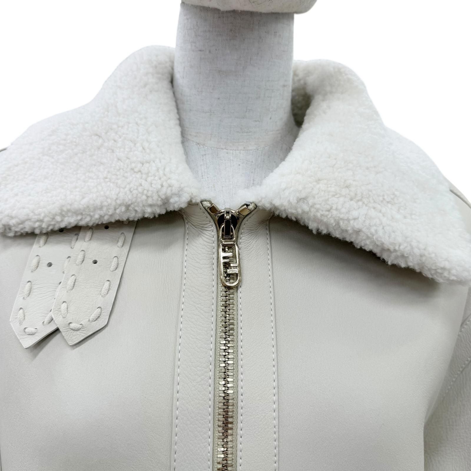 Fendi Sheep Leather FF Logo Lambskin Shearling Jacket Beige 38 — view 2