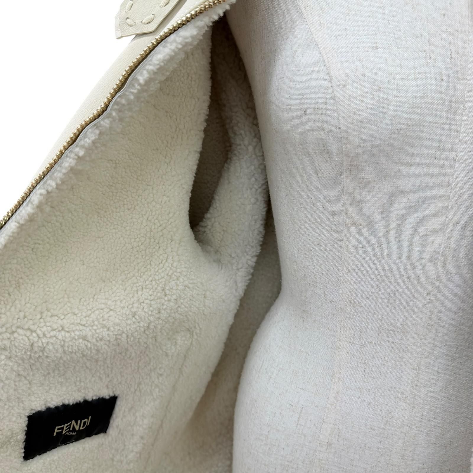 Fendi Sheep Leather FF Logo Lambskin Shearling Jacket Beige 38 — view 6