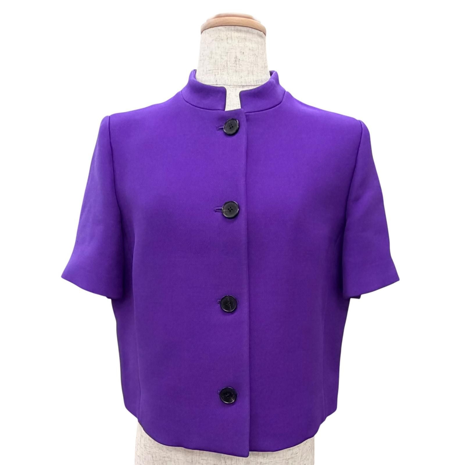 Dior Silk Blend Logo Button Stand Color Short Sleeve Jacket 40