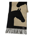 Hermes Love Story Scarf Cashmere with Fringe Horse Pattern Black Beige