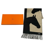 Hermes Love Story Scarf Cashmere with Fringe Horse Pattern Black Beige — view 2