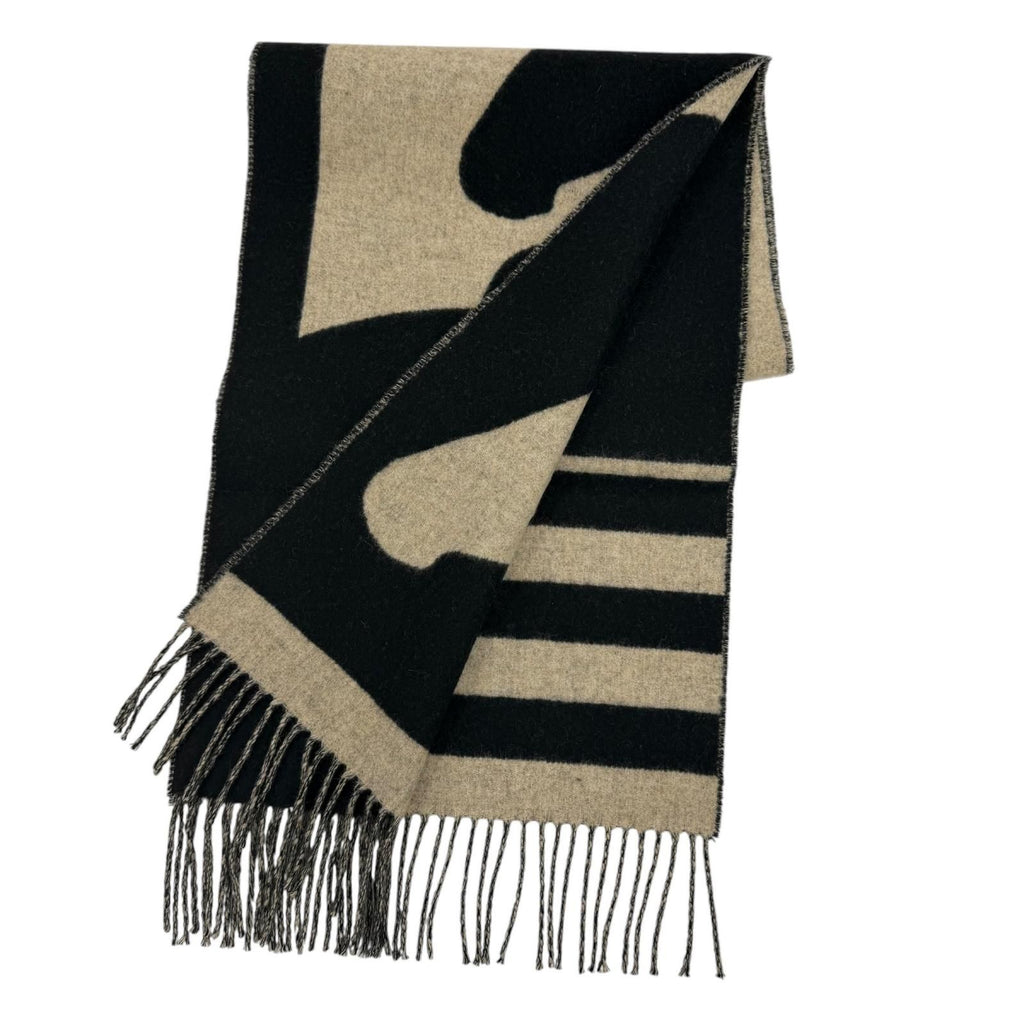 Hermes Love Story Scarf Cashmere with Fringe Horse Pattern Black Beige — view 5