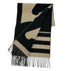 Hermes Love Story Scarf Cashmere with Fringe Horse Pattern Black Beige — view 5