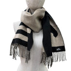 Hermes Love Story Scarf Cashmere with Fringe Horse Pattern Black Beige — view 6