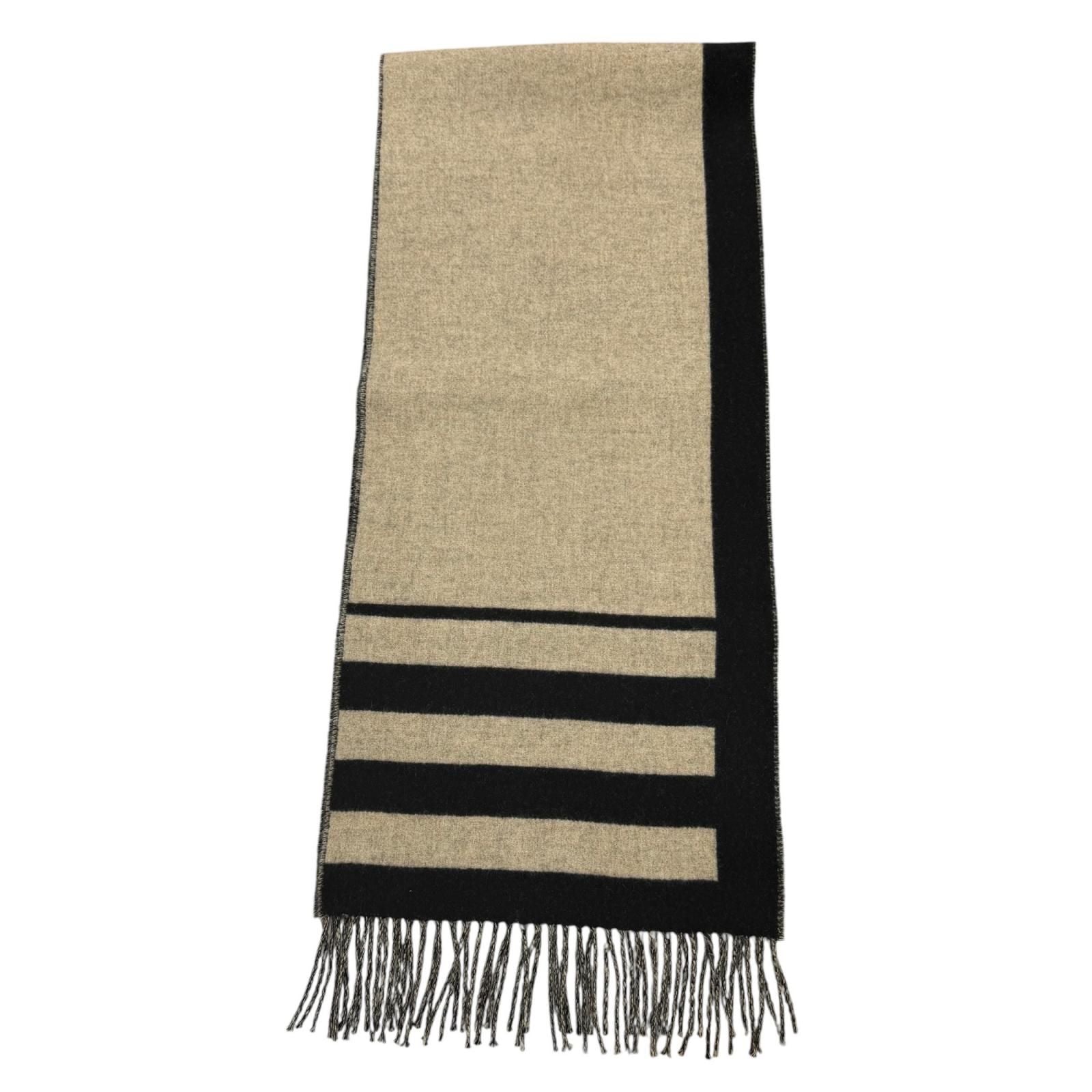Hermes Love Story Scarf Cashmere with Fringe Horse Pattern Black Beige — view 4