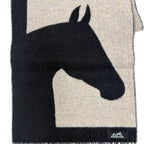 Hermes Love Story Scarf Cashmere with Fringe Horse Pattern Black Beige — view 7