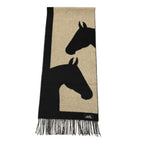 Hermes Love Story Scarf Cashmere with Fringe Horse Pattern Black Beige — view 3
