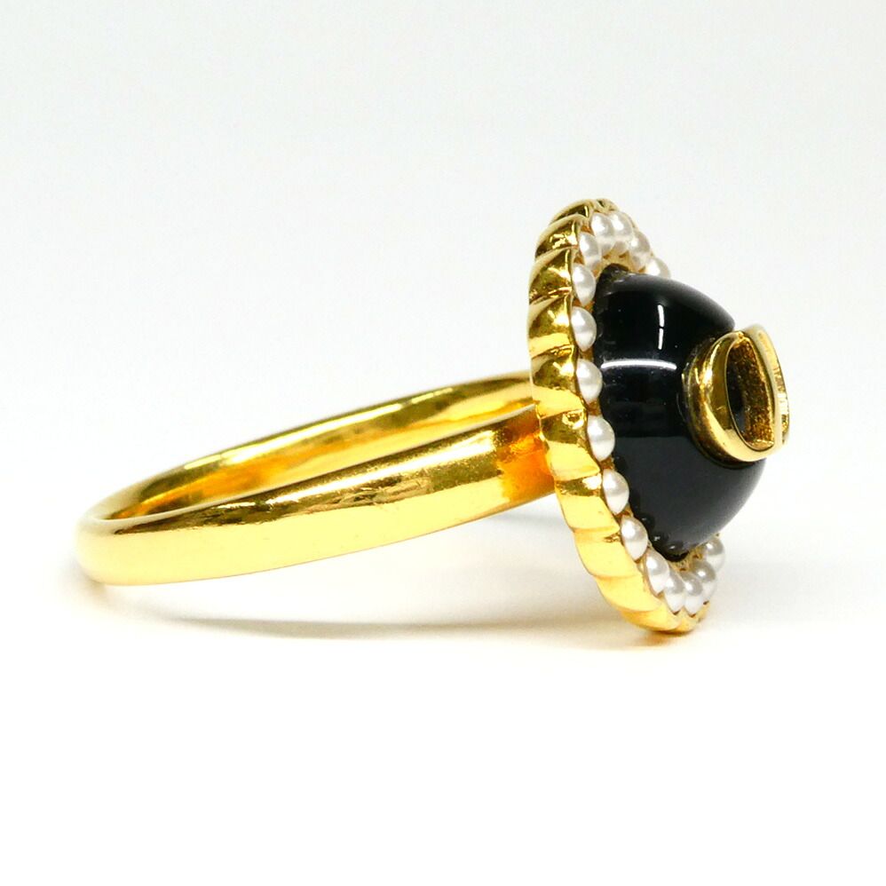 Dior Petit CD Baroque Stud Ring L Metal Resin Pearl Black Gold — view 3