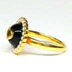 Dior Petit CD Baroque Stud Ring L Metal Resin Pearl Black Gold — view 2