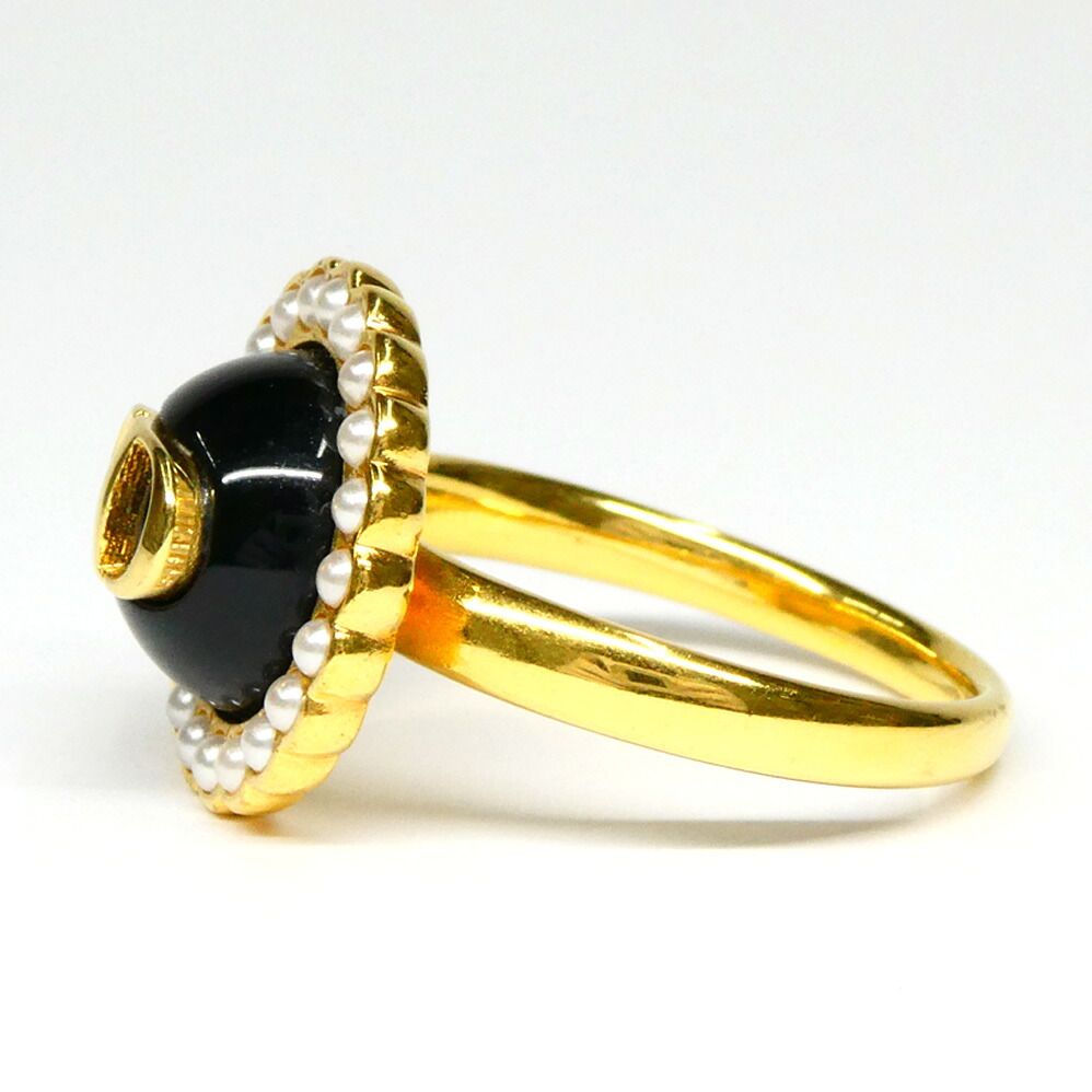 Dior Petit CD Baroque Stud Ring L Metal Resin Pearl Black Gold — view 2