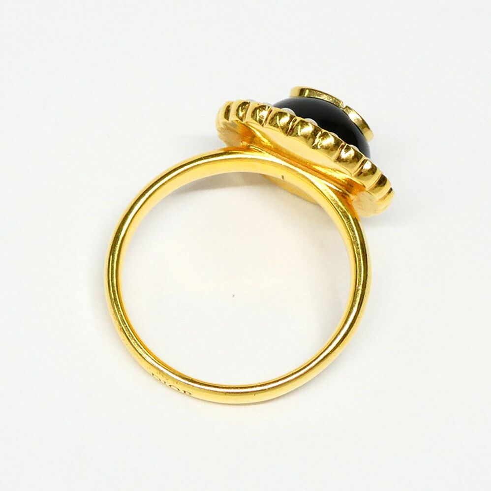 Dior Petit CD Baroque Stud Ring L Metal Resin Pearl Black Gold — view 5