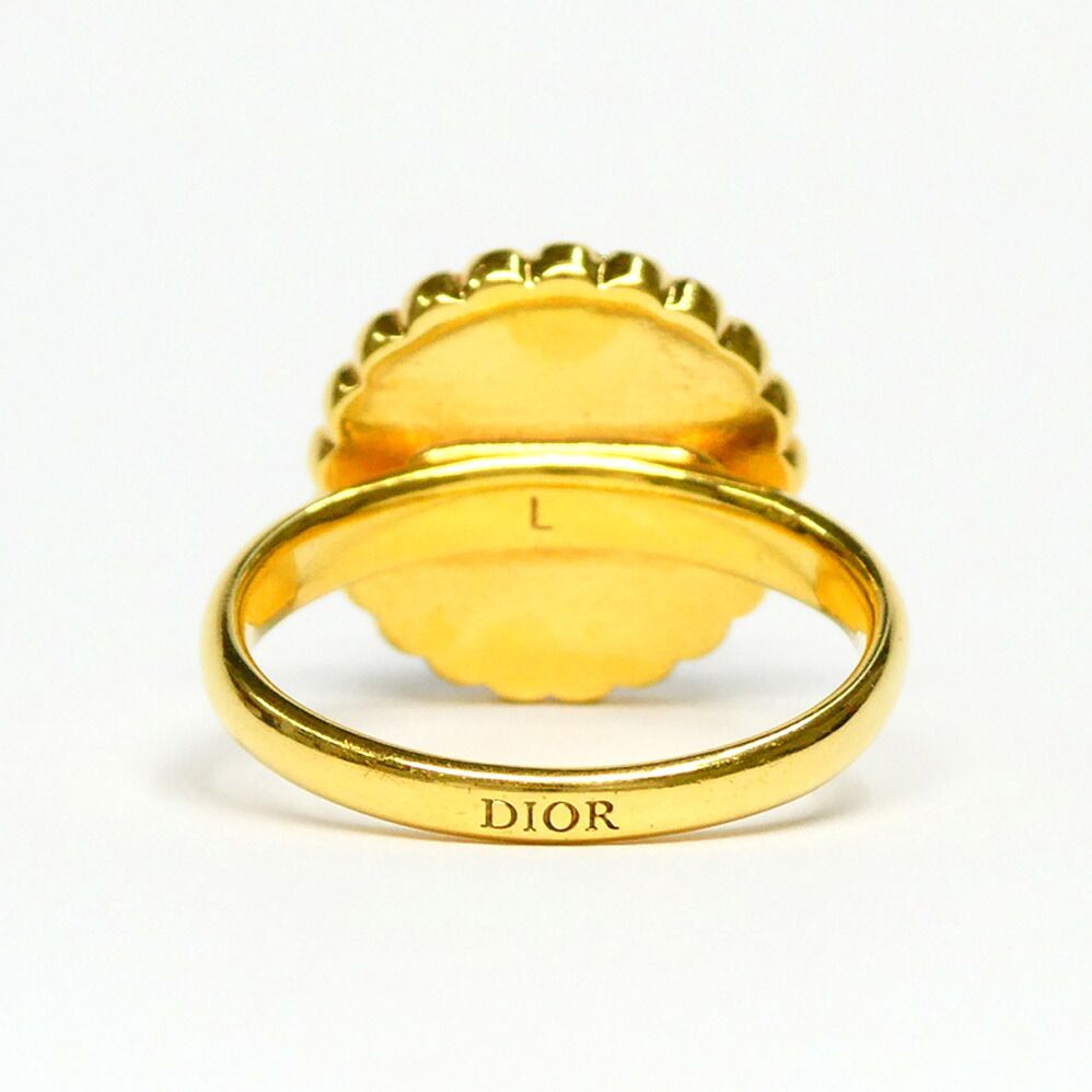 Dior Petit CD Baroque Stud Ring L Metal Resin Pearl Black Gold — view 4