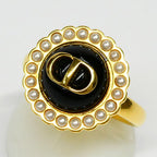 Dior Petit CD Baroque Stud Ring L Metal Resin Pearl Black Gold — view 7