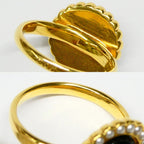 Dior Petit CD Baroque Stud Ring L Metal Resin Pearl Black Gold — view 6