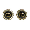 Dior Petit CD Baroque Stud Earrings Metal Resin Pearl Black Gold 1 Pair