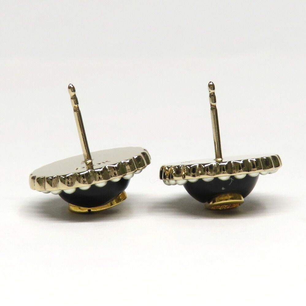Dior Petit CD Baroque Stud Earrings Metal Resin Pearl Black Gold 1 Pair