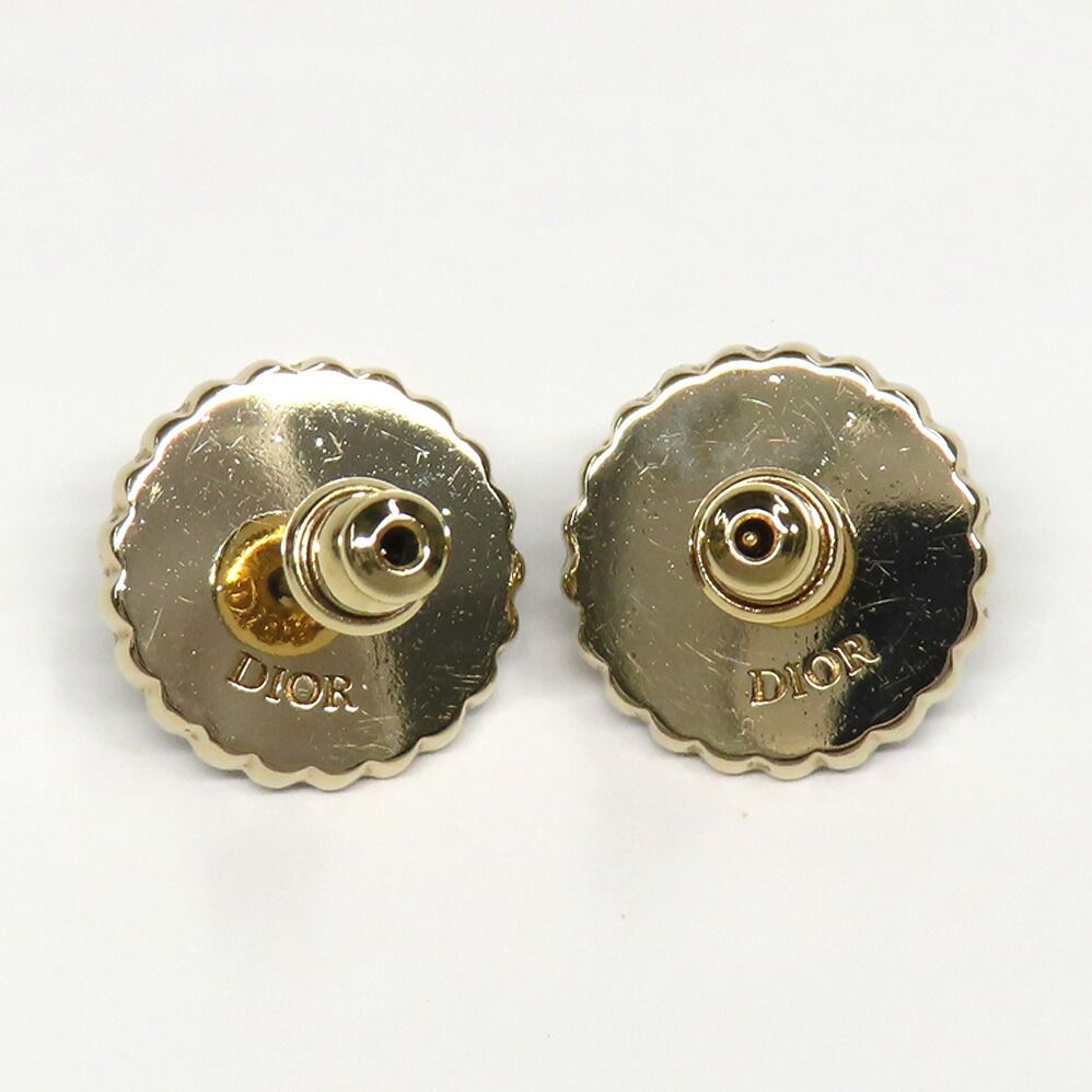 Dior Petit CD Baroque Stud Earrings Metal Resin Pearl Black Gold 1 Pair
