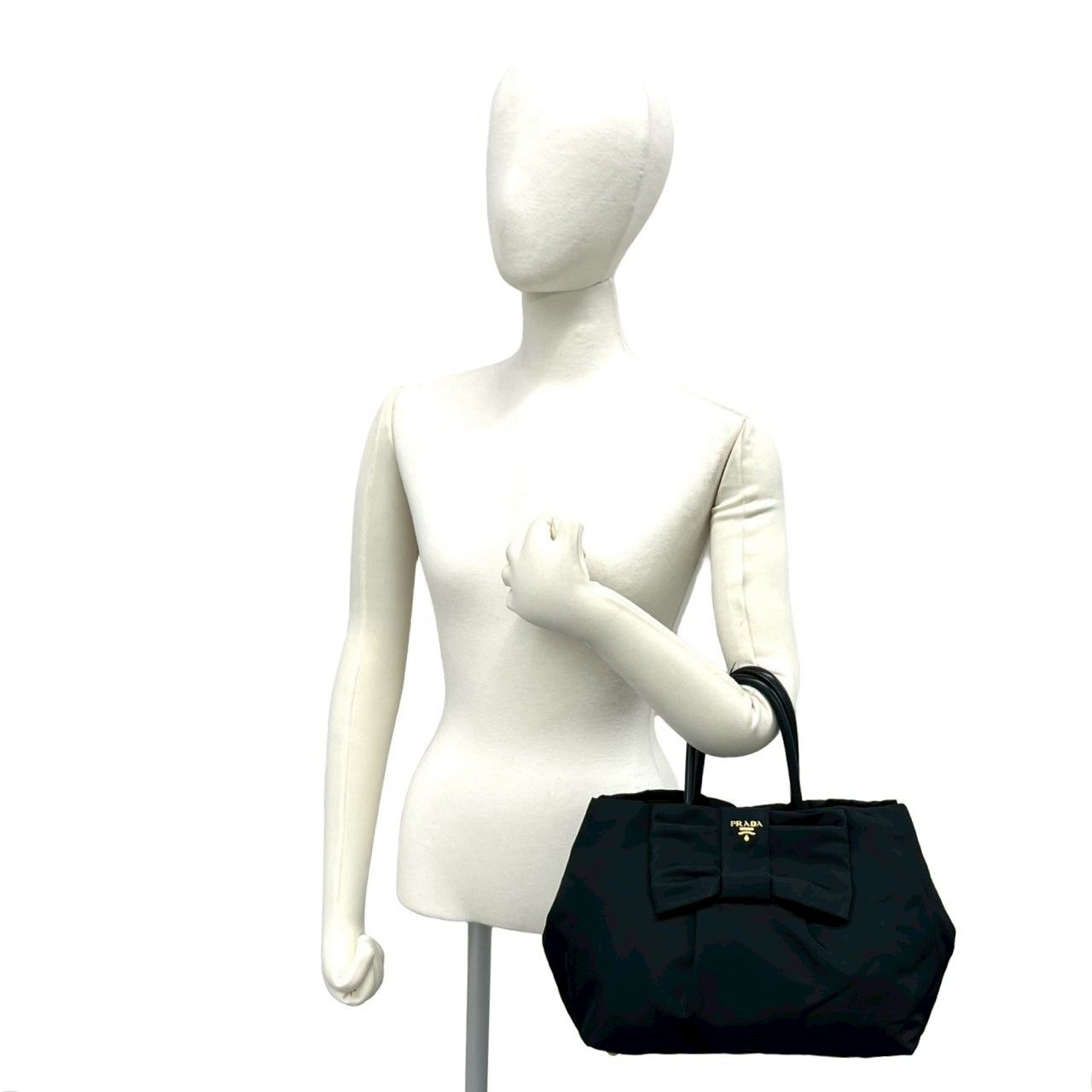 Prada Logo Ribbon Motif Nylon Leather Handbag Mini Tote Black — view 2